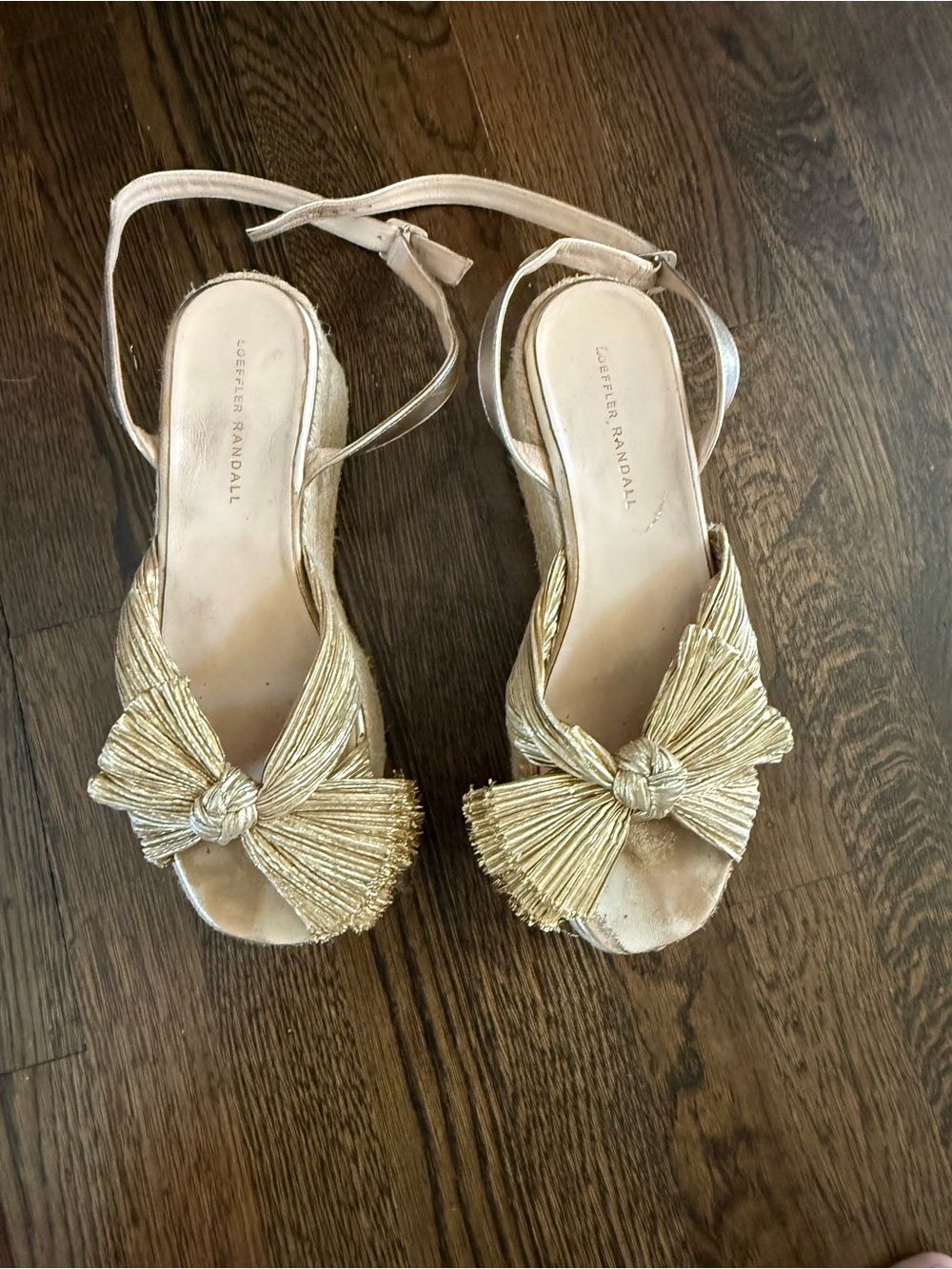 Loeffler Randall Metallic Gold Bow Espadrille Wedge Sandals